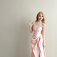 Blush Pink Strapless Prom Gown Satin Ruched Side Drape Mermaid Long Evening Dress  NV7159
