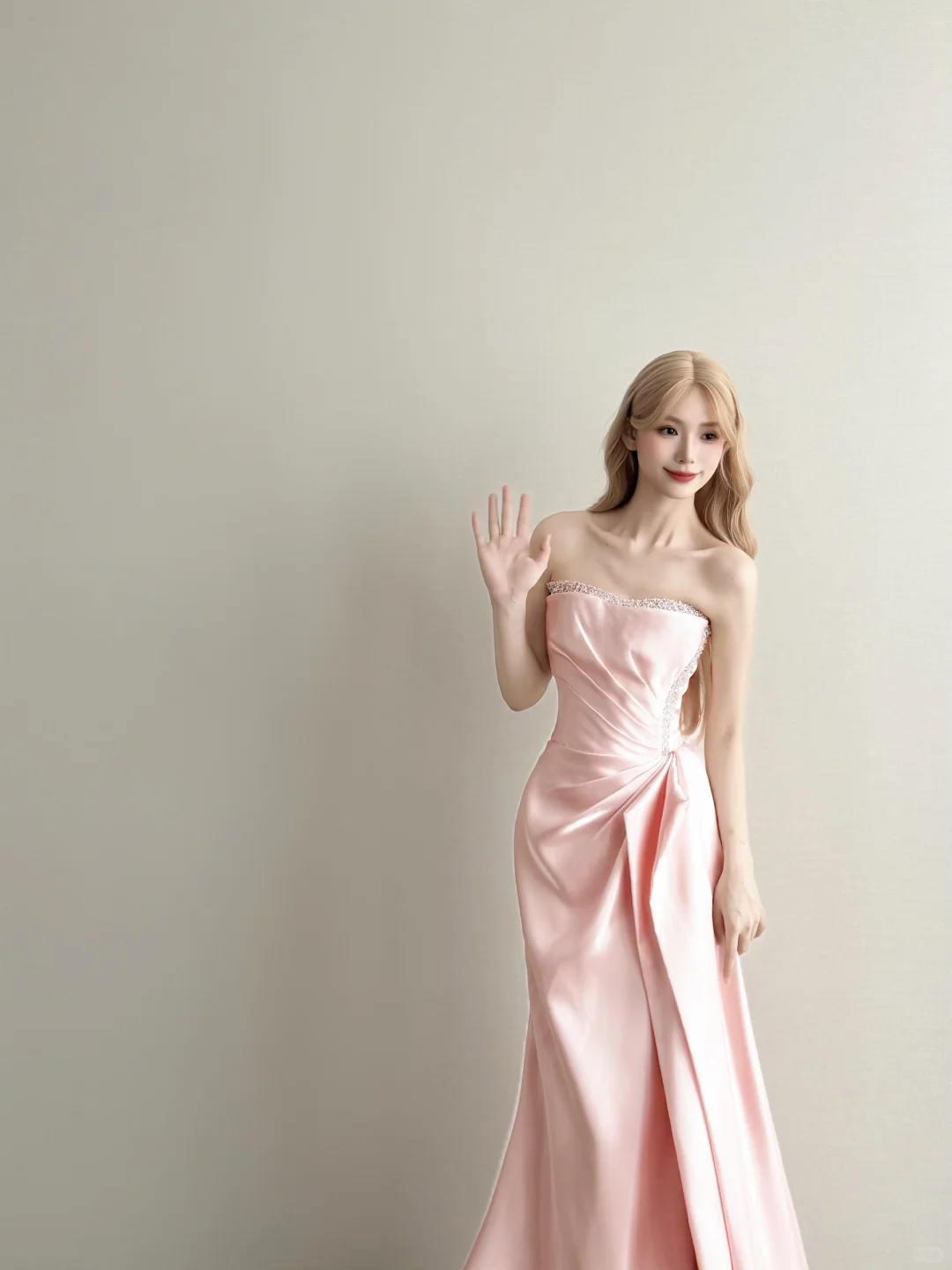 Blush Pink Strapless Prom Gown Satin Ruched Side Drape Mermaid Long Evening Dress  NV7159