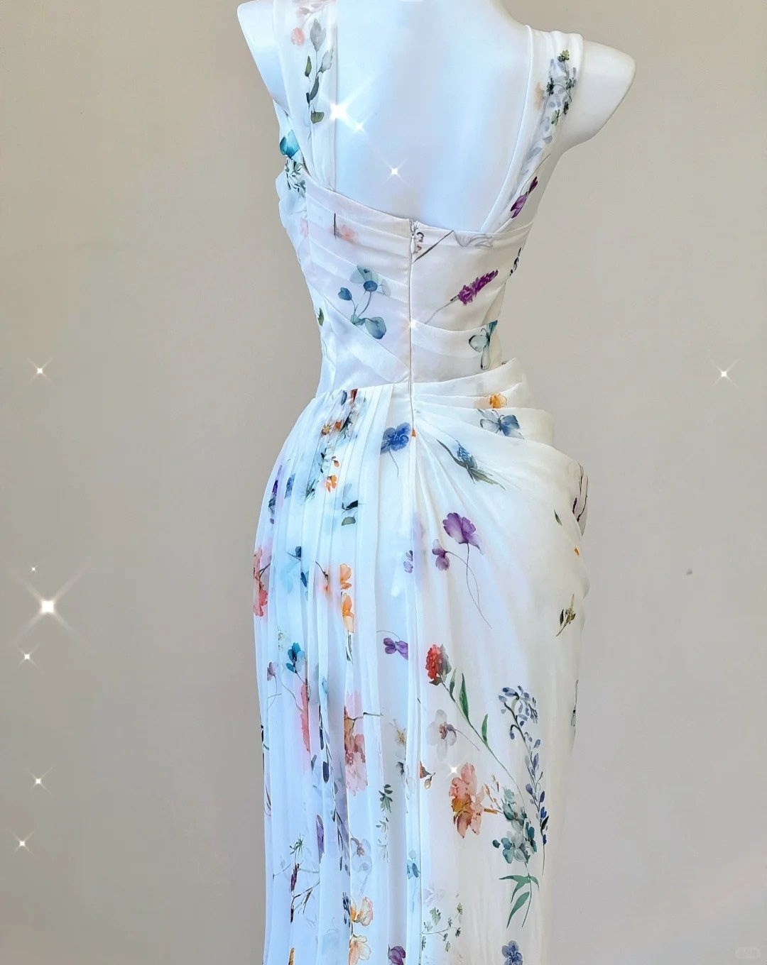 White Floral Elegant Sweet Sophisticated Long Chiffon Ball Gown Evening Dress Party Dress nv4145