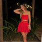 Rotes, modisches, trägerloses, schulterfreies, kurzes Mini-Partykleid mit Homecoming-Kleid nv2269