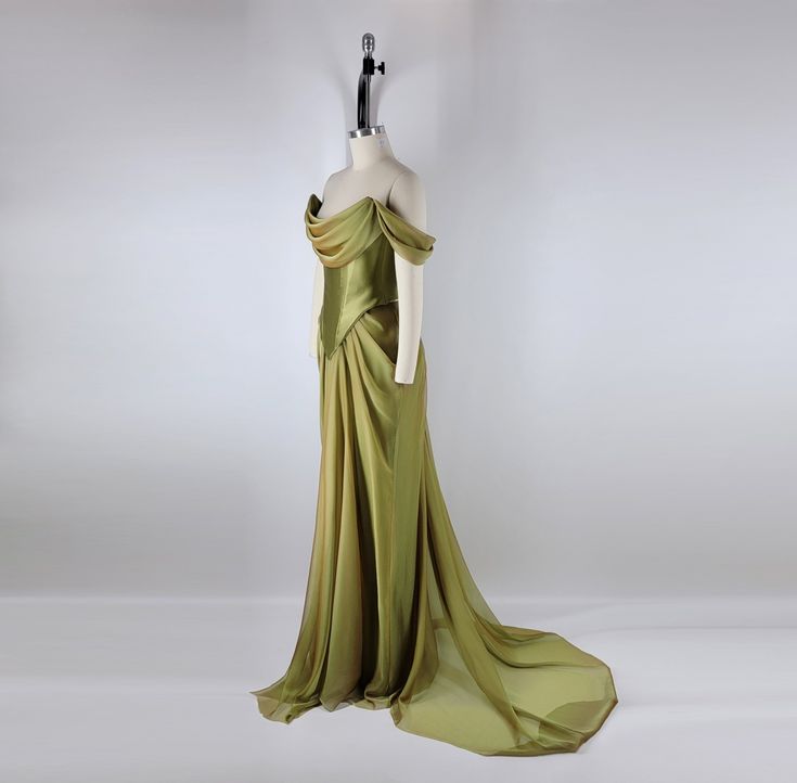 Robe de soirée longue en satin vert vintage élégante nv3529