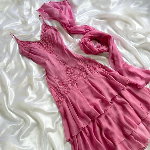 Pink Exquisite Beading Long Chiffon Ball Gown Evening Gown Party Dress nv4348