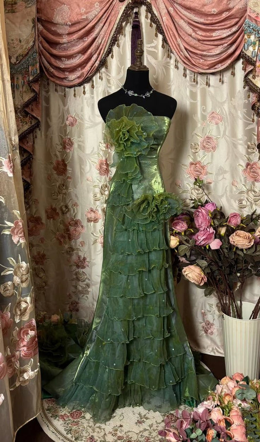 Green shiny fashion unique long tulle ball gown evening dress nv3499