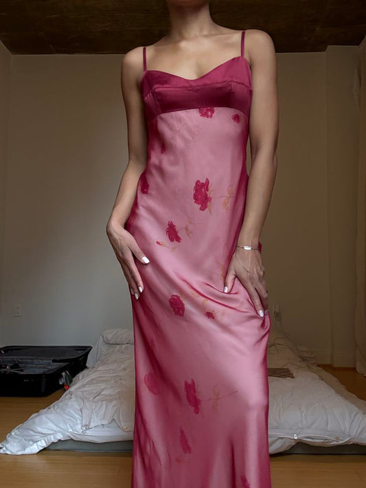 NiceVestidos--Pink floral long tulle prom dress NV5697