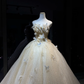 Champagne 3D Butterfly Rhinestone Tulle Princess Ball Gown  NV7091