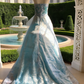 Light Blue Strapless Beaded Gown - Knot Layered Train Evening/Theme Party/Prom Maxi Dress NV6818