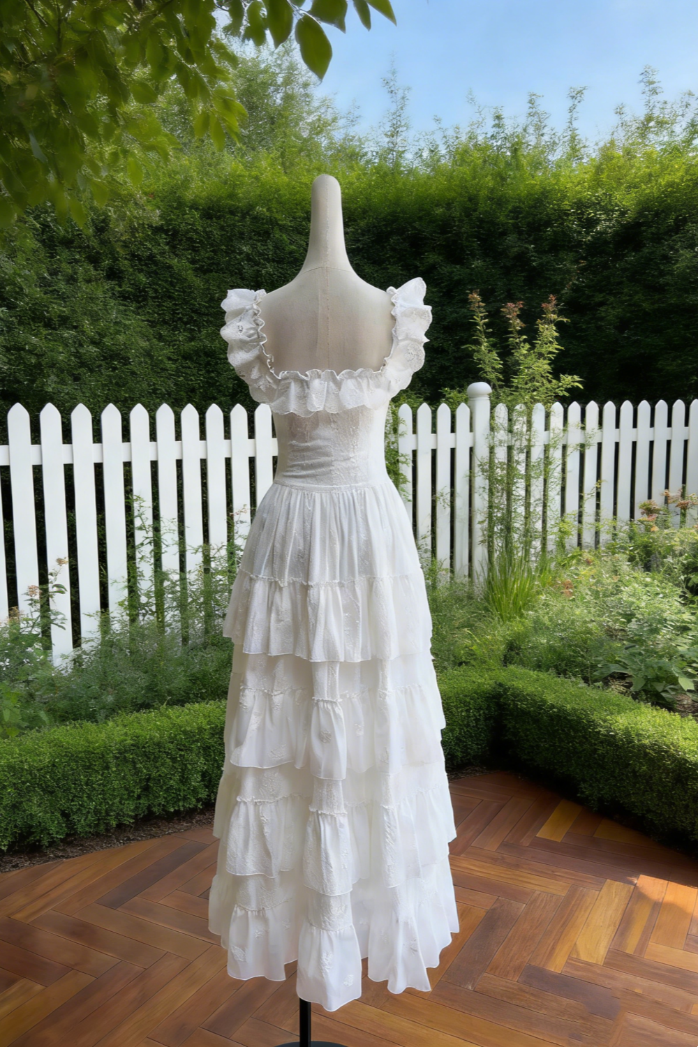 White Lace Flutter Sleeve Multi-Layer A-Line Maxi Dress - Gentle Style Date & Afternoon Tea Gown  NV6784