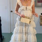 White exquisite elegant lace long ruffled tulle ball gown evening dress party dress nv3362