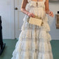 White exquisite elegant lace long ruffled tulle ball gown evening dress party dress nv3362