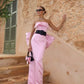 Pink Satin Strapless Bow Long Ball Gown Evening Dress nv2738