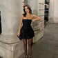 Robe courte noire à paillettes brillantes et haut tube pour fête de Noël, anniversaire, vacances, nv3115