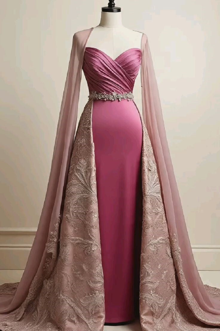 Robe de bal en satin rose, luxueuse, somptueuse et ornée de perles exquises (NV6128)