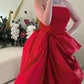 Red dress up passionate elegant impressive strapless off the shoulder pleated long ball gown evening dress party dress nv2553