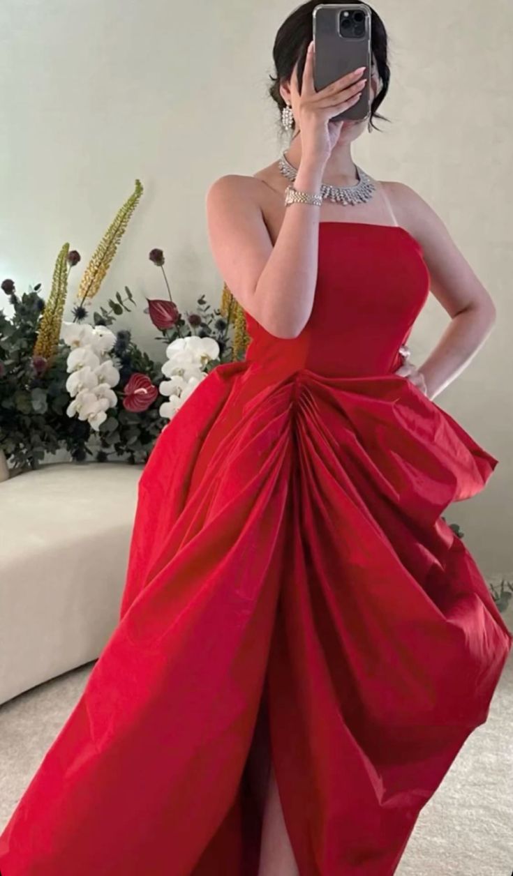 Red dress up passionate elegant impressive strapless off the shoulder pleated long ball gown evening dress party dress nv2553