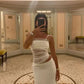 White tulle simple spaghetti strap long ball gown evening dress party dress nv2713