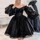 Schwarzes, glänzendes, modisches, kurzes Homecoming-Kleid, Weihnachts-, Urlaubs-/Geburtstagspartykleid nv3073