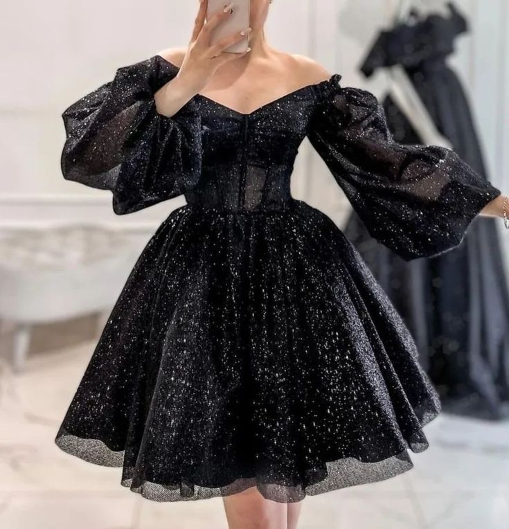 Schwarzes, glänzendes, modisches, kurzes Homecoming-Kleid, Weihnachts-, Urlaubs-/Geburtstagspartykleid nv3073