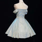 Robe de soirée courte en satin bleu scintillant nv4860