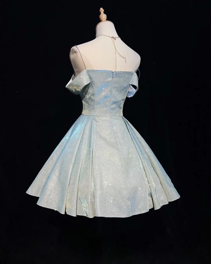Robe de soirée courte en satin bleu scintillant nv4860
