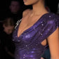 Lila funkelnde One-Shoulder-Mode Sexy kurzes Satin Homecoming-Kleid Cocktailparty-Kleid nv5064