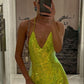 Gelb Grün Modisch Elegant Hosenträger Kurze Pailletten Homecoming Kleid Geburtstag Cocktail Party Kleid Abendkleid Ballkleid nv3957