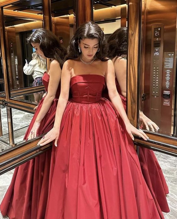 Red tube top elegant fashion A-line long evening dress prom dress ball gown party dress nv2632