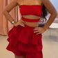 Rotes, modisches, trägerloses, schulterfreies, kurzes Mini-Partykleid mit Homecoming-Kleid nv2269