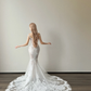 White Sweetheart Sheer Mermaid Wedding Dress Lace Applique Hooded Veil  NV7146
