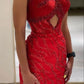Rotes sexy Pailletten Meerjungfrau langes Ballkleid Partykleid Abendkleid nv1926