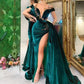 Grünes, luxuriöses, wunderschönes, modisches Perlendekor, tiefem V-Ausschnitt, langem Schlitz, bodenlanges Abendkleid, Ballkleid, NV280