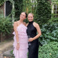 Robe de soirée longue en tulle rose à dos nu nv1353