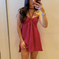 Robe de soirée courte à lacets et bretelles couleur fruit du dragon nv2312