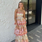 A-Line Floral Print Halter Long Prom Gown Tiered Formal Party Dress Maxi Dress nv2675