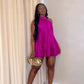 Robe de soirée courte rose à licou, robe de soirée d'anniversaire nv2876