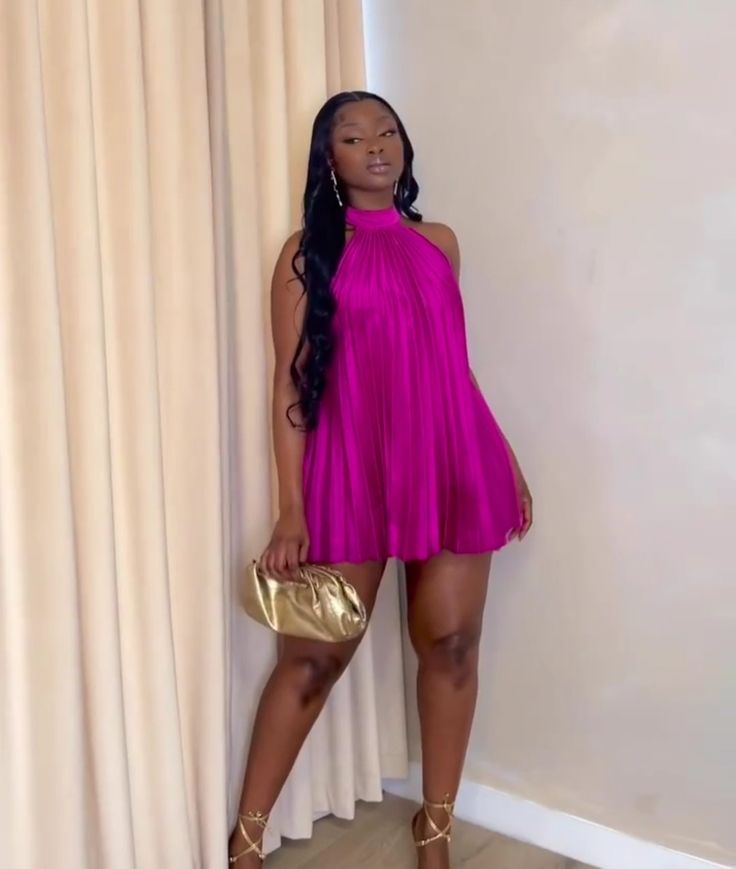 Robe de soirée courte rose à licou, robe de soirée d'anniversaire nv2876
