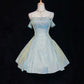 Robe de soirée courte en satin bleu scintillant nv4860