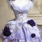 Robe de bal courte en mousseline de soie à fleurs bleu/vert/violet nv4824