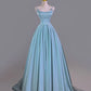 Blaues langes Satin-Ballkleid, Abendkleid, Partykleid, NV4861