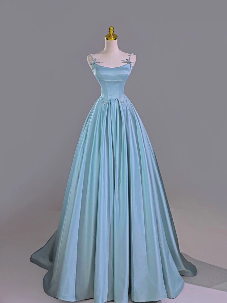 Blaues langes Satin-Ballkleid, Abendkleid, Partykleid, NV4861