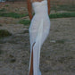 Robe de soirée blanche à volants et col licou en dentelle avec fente style resort, robe de bal, robe de soirée, robe de soirée nv1951