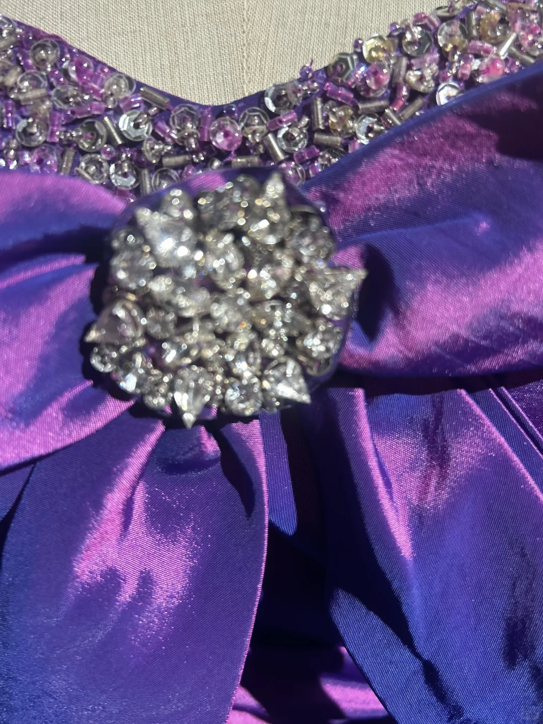 Strapless Purple Short Prom Dress Rhinestone Trim Satin Bows Voluminous Tulle Mini Formal Gown  NV6898