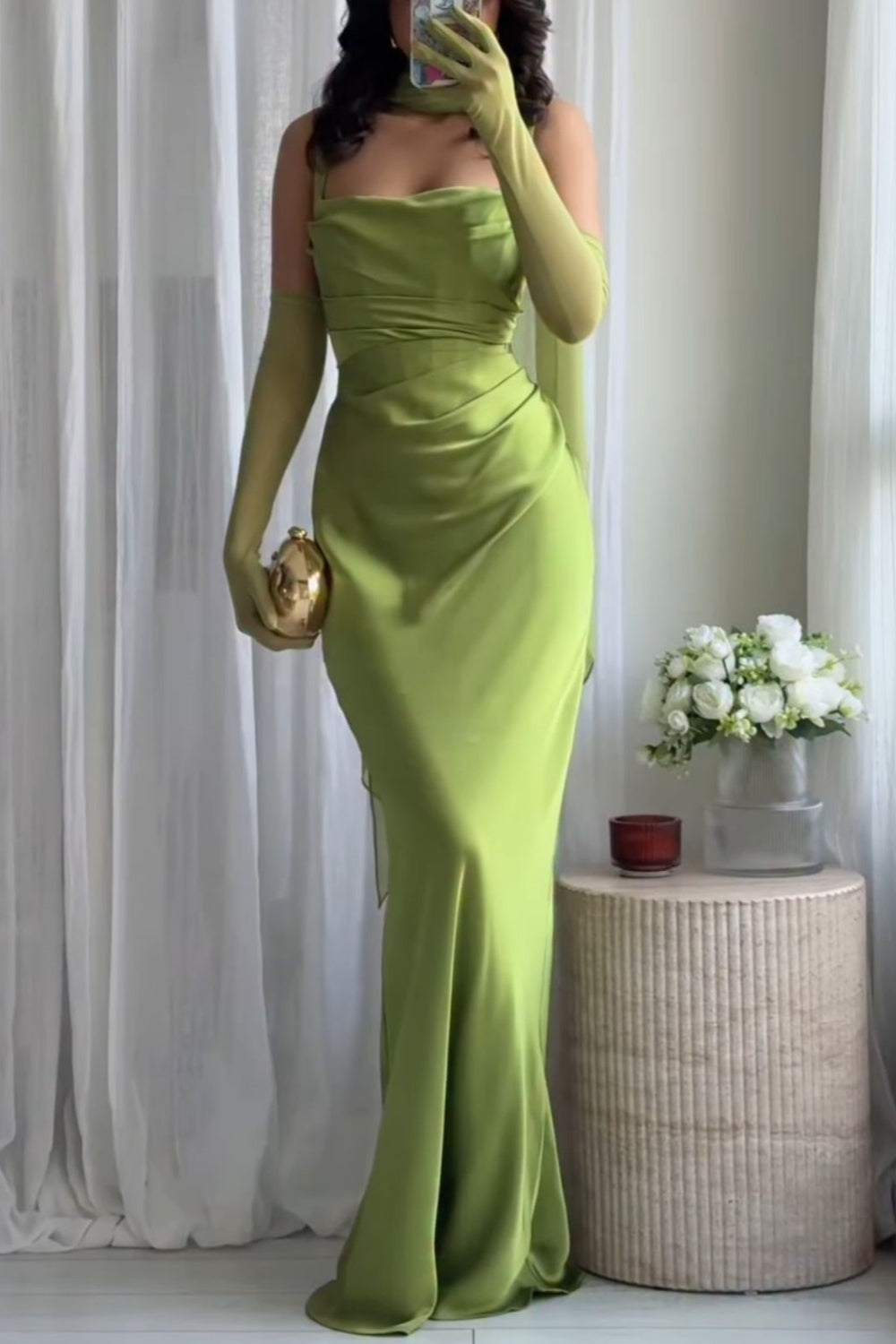 NiceVestidos - Robe de bal verte simple et élégante, nouée dans le dos, robe d'invitée de mariage tendance NV5847