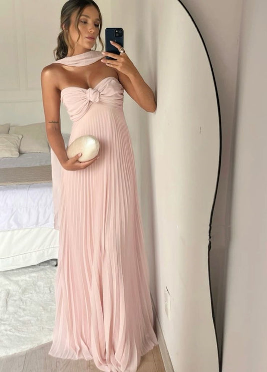 Rosa schulterfreies Chiffon fließendes langes elegantes Abendkleid Hochzeitsgastkleid Brautjungfernkleid nv2118