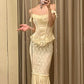 Robe de soirée longue en dentelle jaune élégante et vintage nv4163