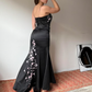 Black Stunning Vintage Satin Pink floral beads Long Prom Dress Gorgeous Evening Off-the-shoulder Dress Party Dress nv2749