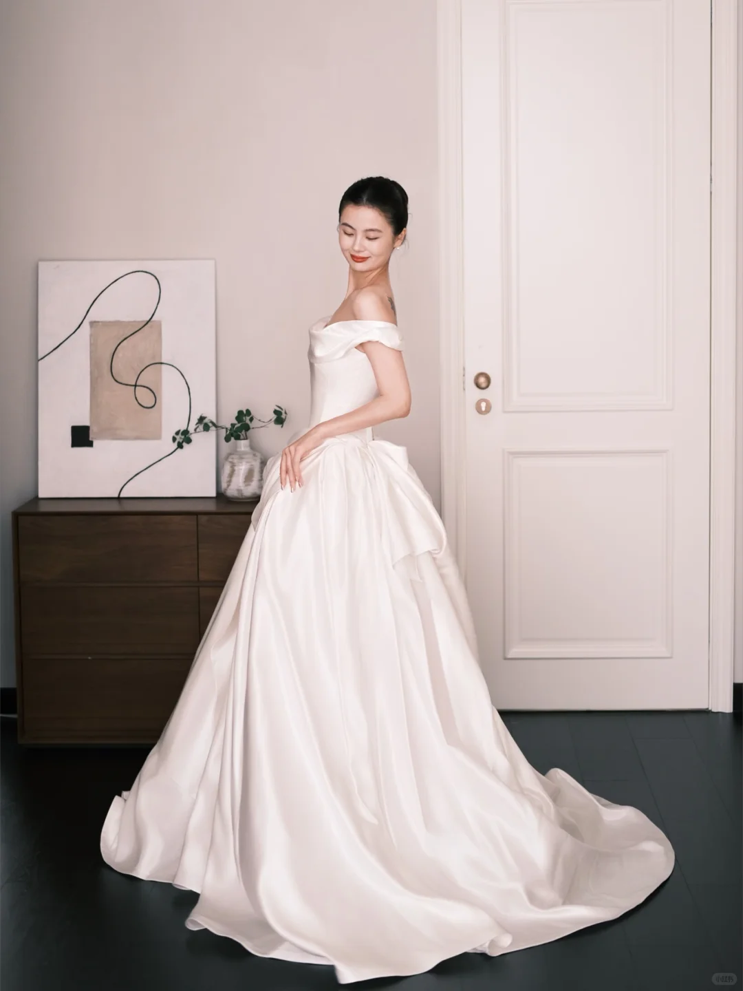 White Off The Shoulder Satin Ball Gown Wedding Dress  NV7228