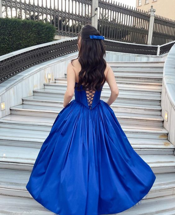 Blue stylish elegant off-the-shoulder long impressive ball gown party dress evening dress ribbons galore dress to impress nv2578