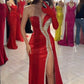 Red one shoulder long sleeve fashion shiny sequins long slit ball gown evening dress party dress nv2474