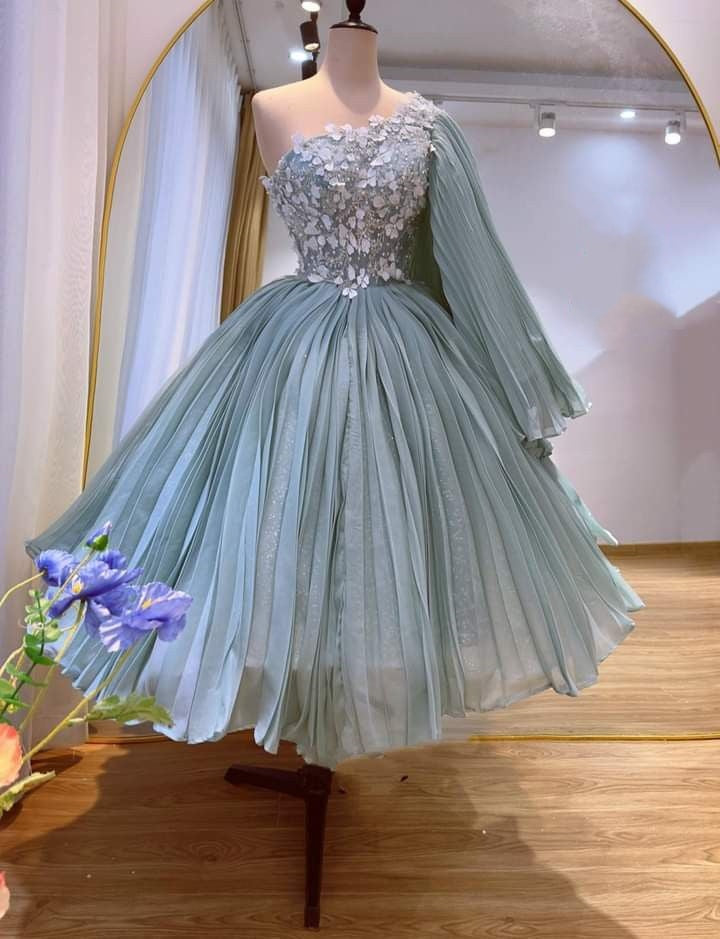 Grünes, exquisites, kurz-/mittellanges Homecoming-Kleid mit Blumenapplikationen, Ballkleid, Abendkleid, NV4211