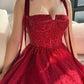 Red shiny sequins spaghetti straps bow long dress long ball gown evening dress nv2732